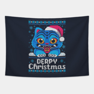Derpy tiger ugly christmas sweater Tapestry