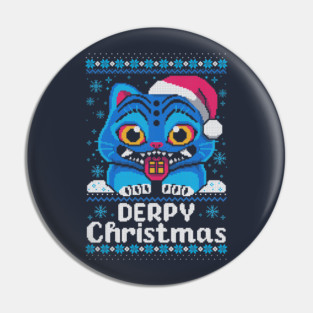 Derpy tiger ugly christmas sweater Pin