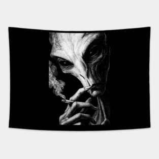 Alien Smoking Joint, Extraterrestrial Weed, UFO, UAP, Stoner Alien Tapestry