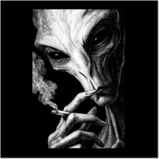 Alien Smoking Joint, Extraterrestrial Weed, UFO, UAP, Stoner Alien Posters and Art