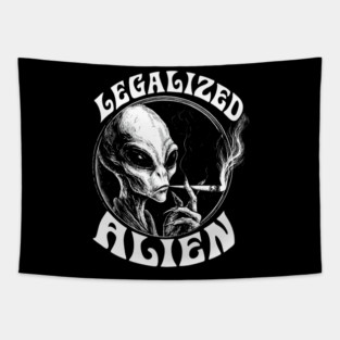 LEGALIZED ALIEN, stoner alien, Alien Smoking Joint, Extraterrestrial Weed, UFO, UAP, Stoner Tapestry