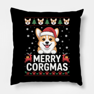 Corgi Ugly Christmas Sweater Merry Corgmas Santa Corgi Pillow
