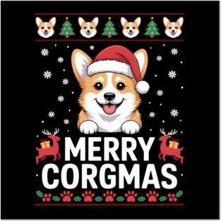 Corgi Ugly Christmas Sweater Merry Corgmas Santa Corgi Posters and Art