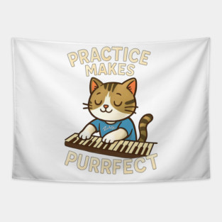 Practice makes PURRFECT - light logo Tapestry