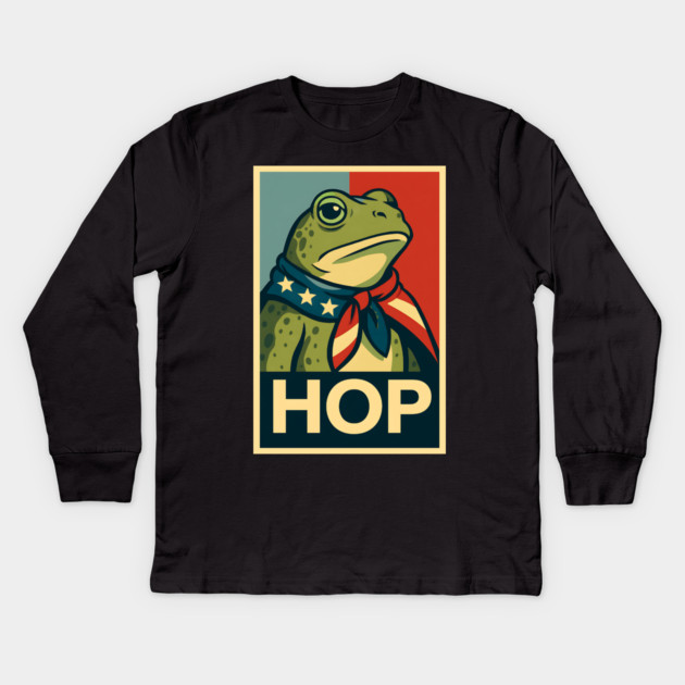 HOP Frog – Patriotic Retro Political Poster Kids Long Sleeve T-Shirt by ArtistTee ⭐⭐⭐⭐⭐