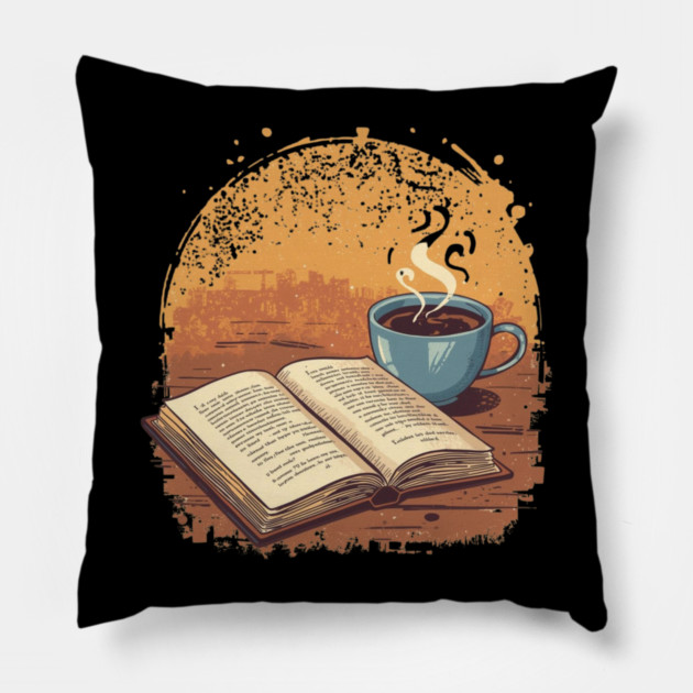 Bibliophile’s Morning Ritual books and coffee Pillow by SR8891