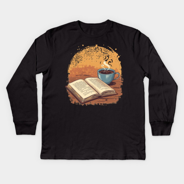 Bibliophile’s Morning Ritual books and coffee Kids Long Sleeve T-Shirt by SR8891