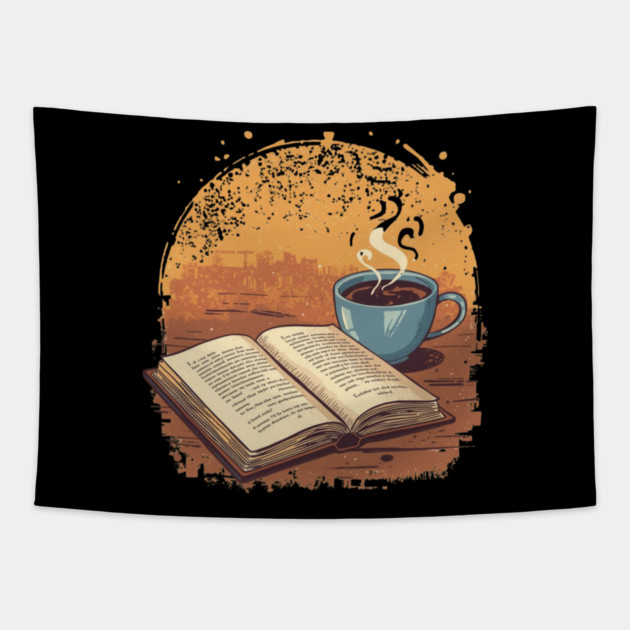 Bibliophile’s Morning Ritual books and coffee Tapestry by SR8891