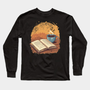 Bibliophile’s Morning Ritual books and coffee Long Sleeve T-Shirt