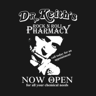 Keith Richards inspired Dr Keith's Rock N' Roll Pharmacy T-Shirt