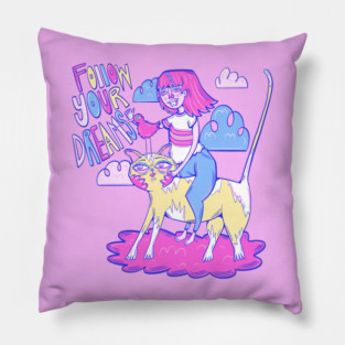 follow your dreams - cat, kiwi, and girl adventures in the clouds Pillow