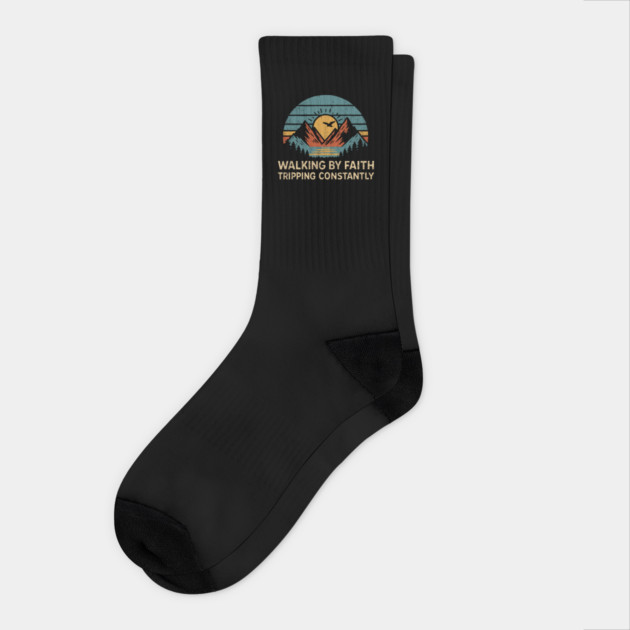 Walking by Faith Tripping Constantly Funny Christian Socks by Anticorporati