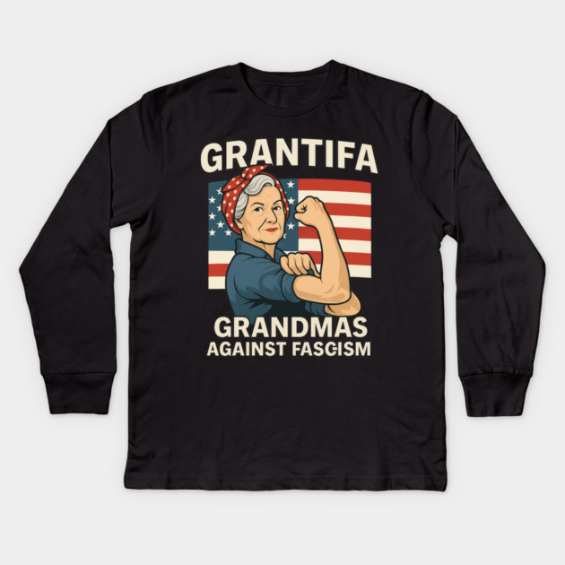 Grantifa Grandmas Against Fascism Flag Resist No Kings 50501 Kids Long Sleeve T-Shirt by ArtistTee ⭐⭐⭐⭐⭐