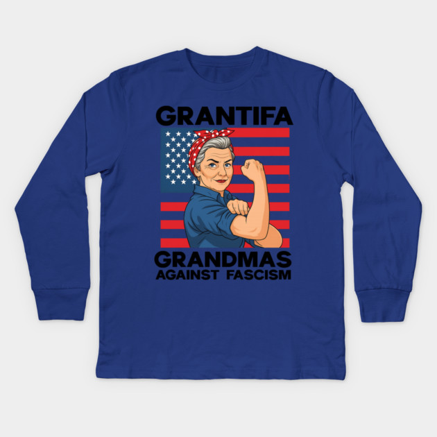 Grantifa-Grandmas-Against-Fascism-Flag-Resist-No-Kings-50501 Kids Long Sleeve T-Shirt by ArtistTee ⭐⭐⭐⭐⭐