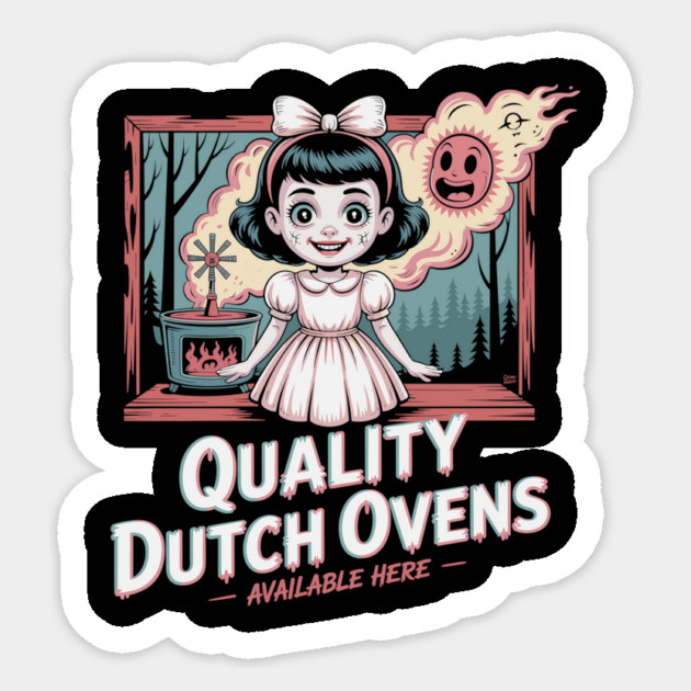 Quality Dutch Ovens – Creepy Retro Girl Funny Horror Sticker by Cosmo Gazoo
