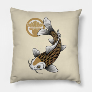 Golden Koi and Lotus Pillow