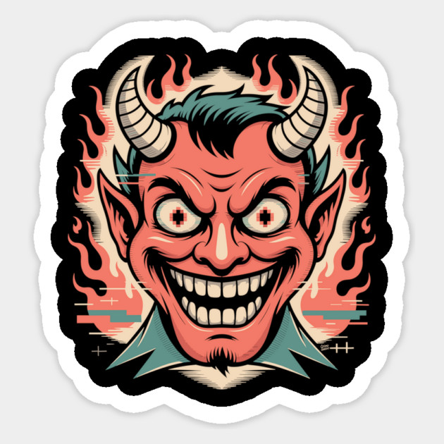Smile from the Fire – Glitchy Devil Pixel Eyes Sticker by Cosmo Gazoo