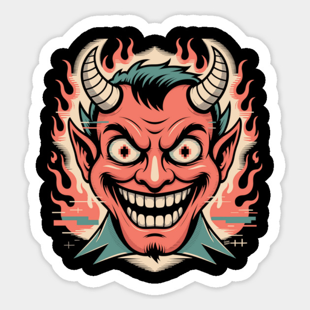 Smile from the Fire – Glitchy Devil Pixel Eyes Magnet by Cosmo Gazoo