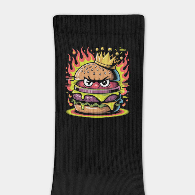 Burger Royalty – Angry Cheeseburger King with Crown & Flames by Cosmo Gazoo