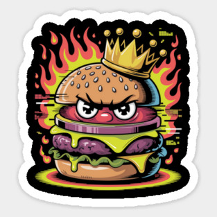 Burger Royalty – Angry Cheeseburger King with Crown & Flames Magnet