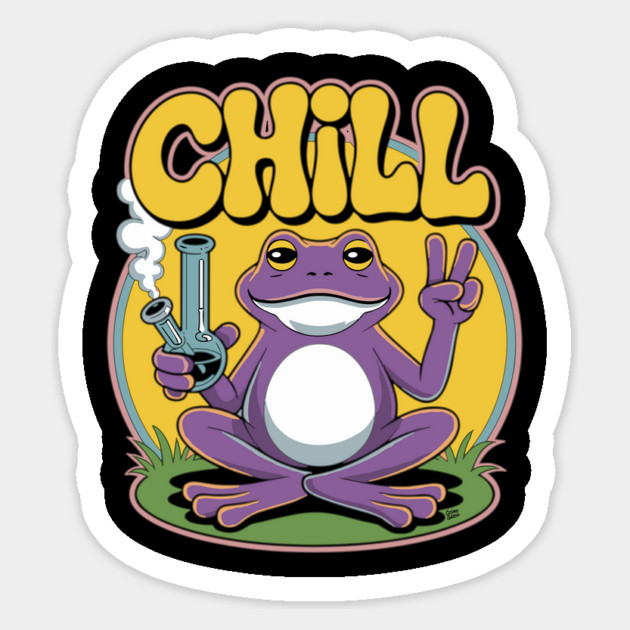 Chill – Retro Frog Cartoon Funny Stoner Sticker by Cosmo Gazoo