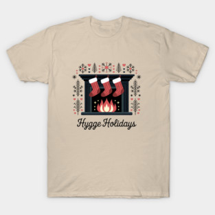Folk Art Christmas Fireplace in Scandinavian Style T-Shirt