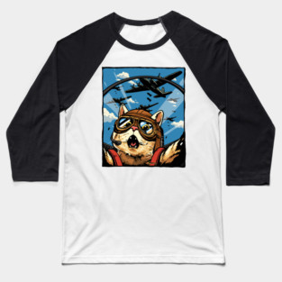 Cat Pilot Baseball T-Shirt
