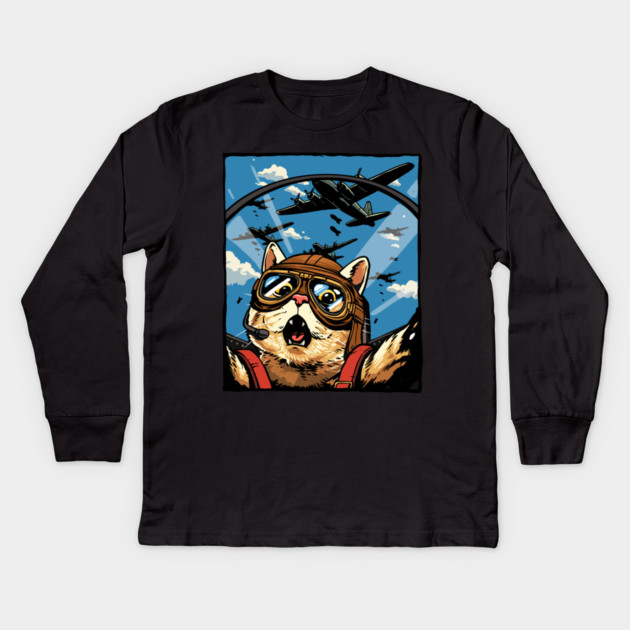 Cat Pilot Kids Long Sleeve T-Shirt by GoshWow®
