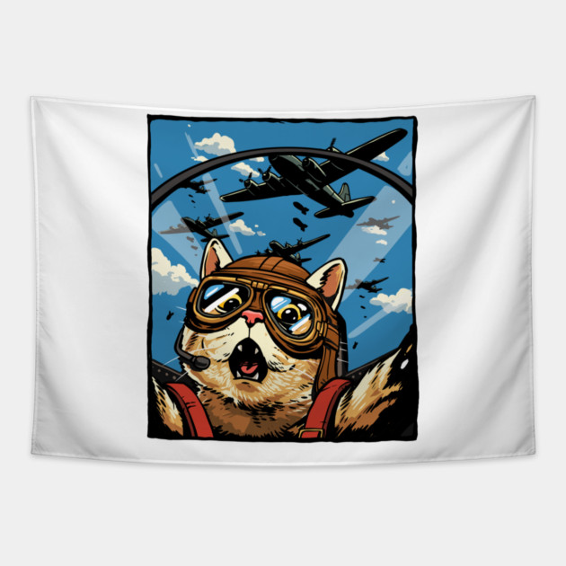 Cat Pilot Tapestry by GoshWow®