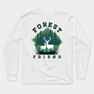 Forest Friend Deer T-Shirt - Nature Wildlife Camping Hiking Graphic Tee Long Sleeve T-Shirt