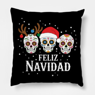 Feliz Navidad Sugar Skulls Reindeer Santa Mexican Christmas Pillow