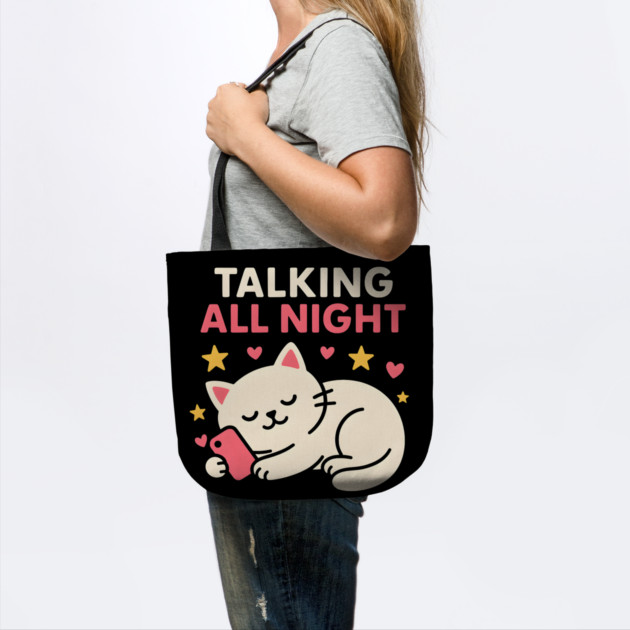 Talking All Night Cute Cat Phone Love Graphic Gift by MakerMind8.2