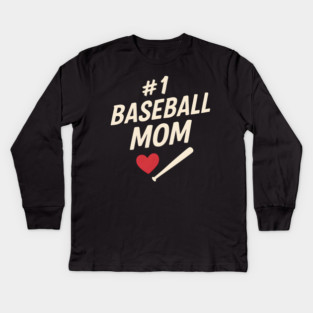 #1 Baseball Mom Gift Graphic for Sports Fans and Parents Kids Long Sleeve T-Shirt