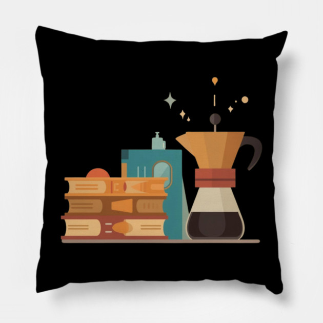Paperbacks and Pour Over books coffee Pillow by SR8891
