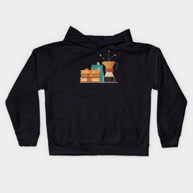 Paperbacks and Pour Over books coffee Kids Hoodie by SR8891