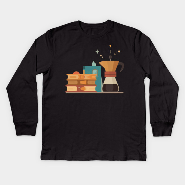 Paperbacks and Pour Over books coffee Kids Long Sleeve T-Shirt by SR8891