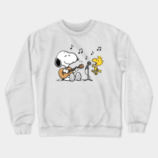 Snoopy and Woodstock playing music Crewneck Sweatshirt