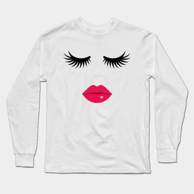 Minimalist Eyelash & Lips Face Long Sleeve T-Shirt by norhando