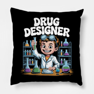 Drug Designer – Retro Mad Scientist Kid in Chemistry Lab Pillow