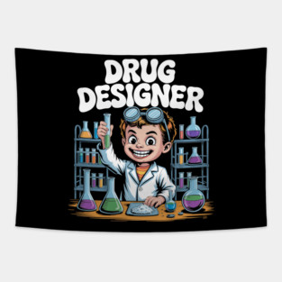 Drug Designer – Retro Mad Scientist Kid in Chemistry Lab Tapestry