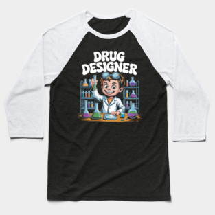 Drug Designer – Retro Mad Scientist Kid in Chemistry Lab Baseball T-Shirt