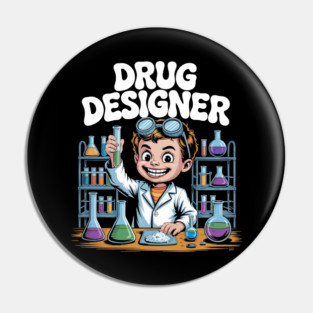 Drug Designer – Retro Mad Scientist Kid in Chemistry Lab Pin