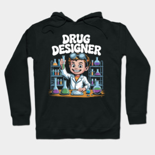 Drug Designer – Retro Mad Scientist Kid in Chemistry Lab Hoodie