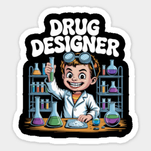 Drug Designer – Retro Mad Scientist Kid in Chemistry Lab Magnet