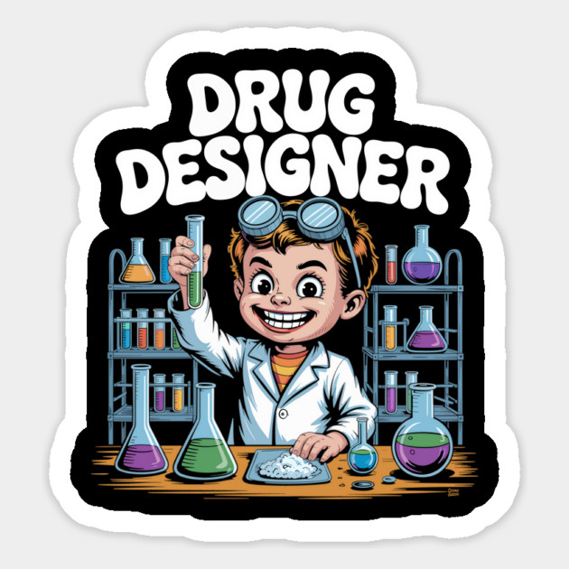 Drug Designer – Retro Mad Scientist Kid in Chemistry Lab Magnet by Cosmo Gazoo