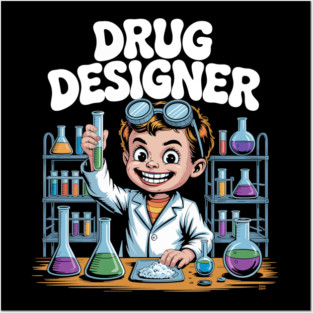 Drug Designer – Retro Mad Scientist Kid in Chemistry Lab Posters and Art