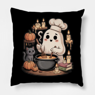 Pumpkin Chef Ghost – Cute Cozy Halloween Cooking Art Pillow