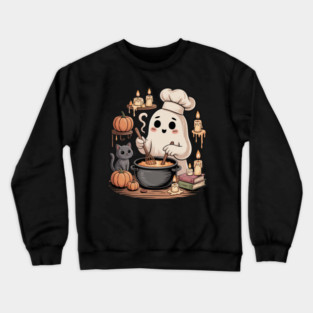 Pumpkin Chef Ghost – Cute Cozy Halloween Cooking Art Crewneck Sweatshirt
