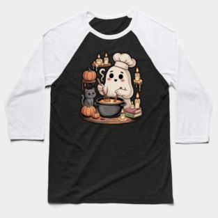 Pumpkin Chef Ghost – Cute Cozy Halloween Cooking Art Baseball T-Shirt