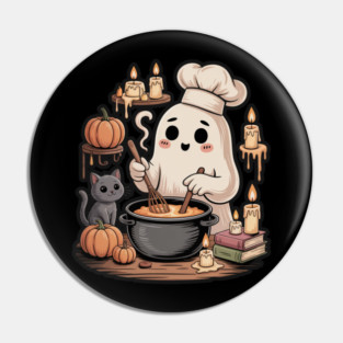 Pumpkin Chef Ghost – Cute Cozy Halloween Cooking Art Pin